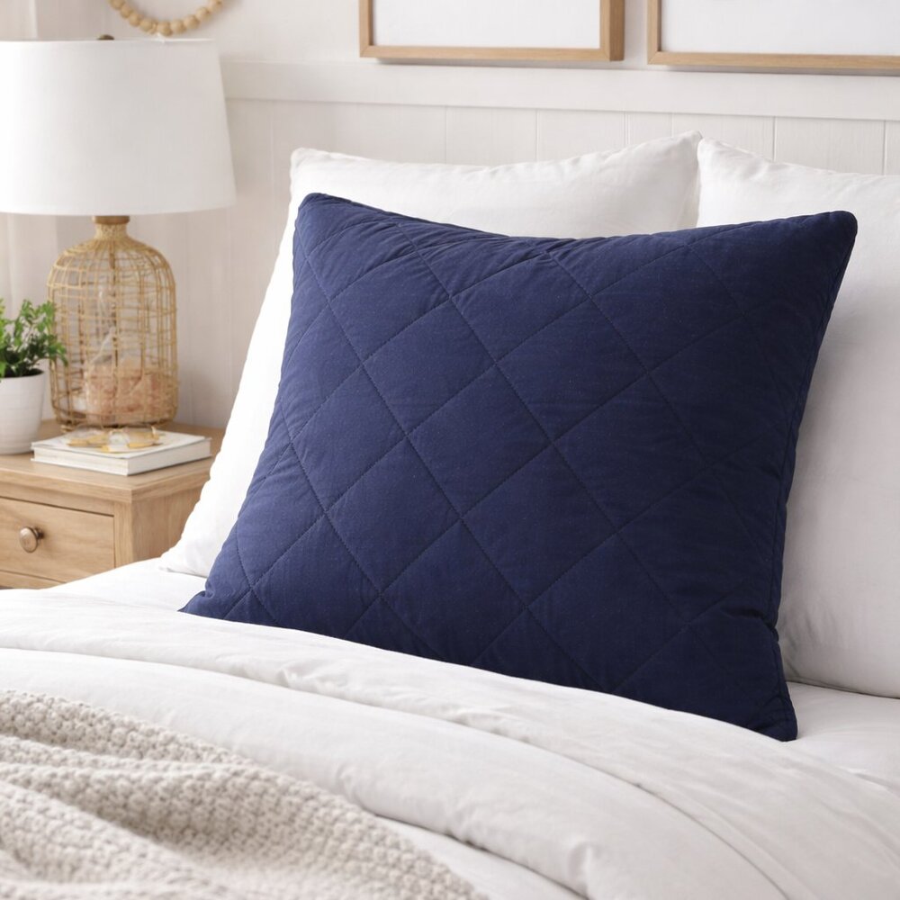 Pottery Barn Teen Navy Quilted Euro Pillow Sham Plush